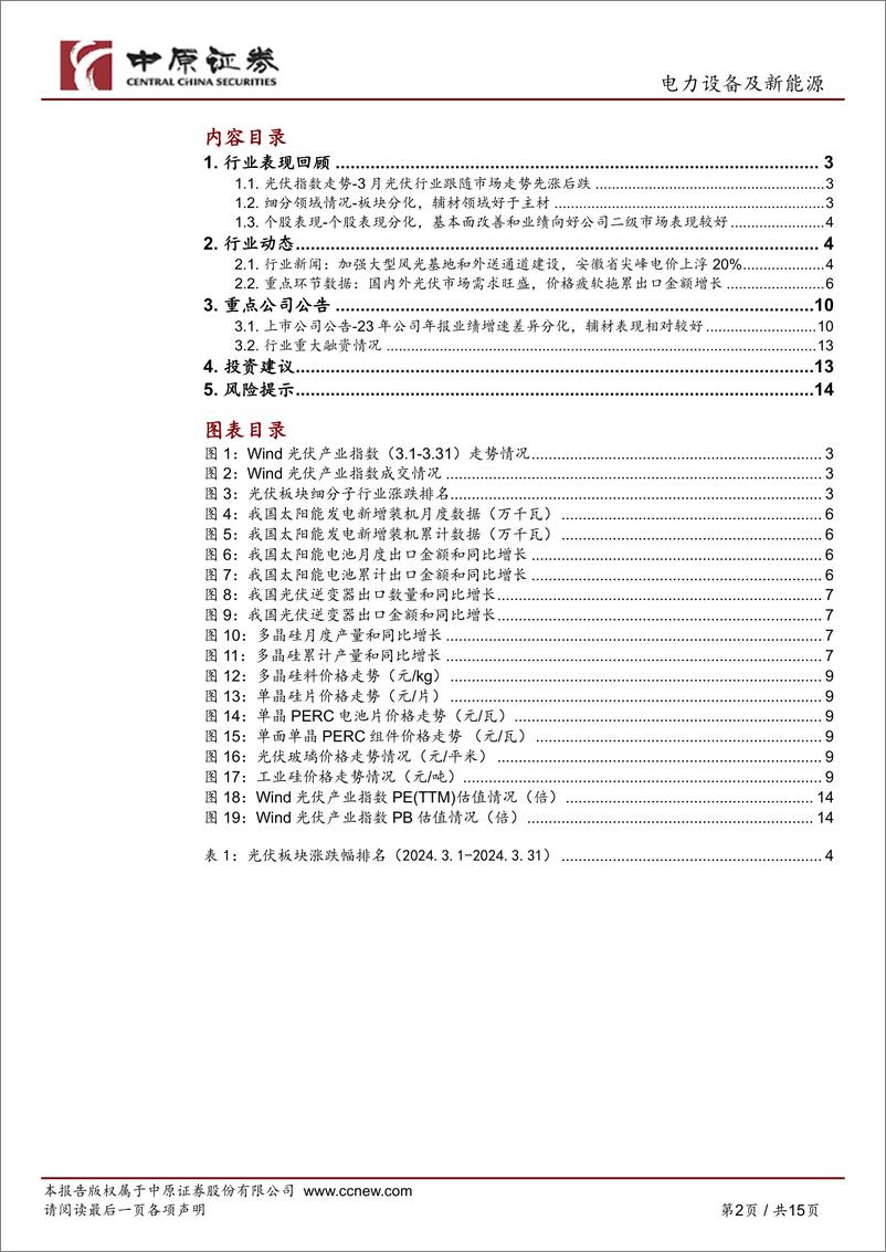 《光伏行业月报：1-2月国内光伏装机高增，供给端过剩压力仍存-240331-中原证券-15页》 - 第2页预览图