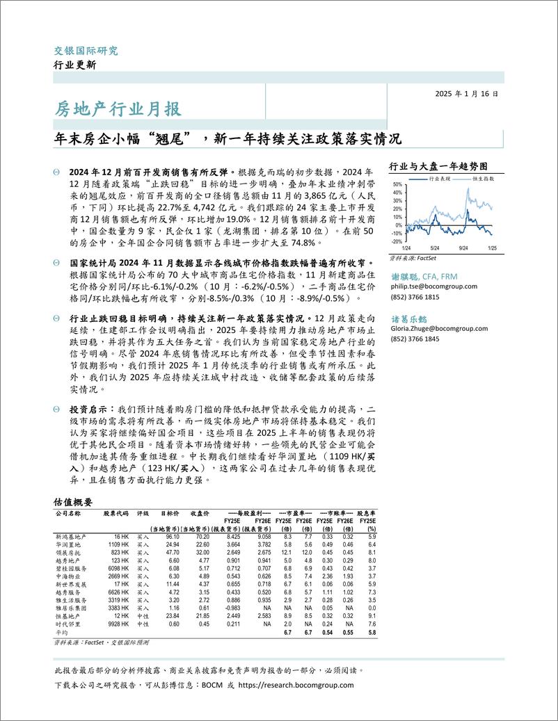 《房地产行业月报：年末房企小幅“翘尾”，新一年持续关注政策落实情况-250116-交银国际-17页》 - 第1页预览图