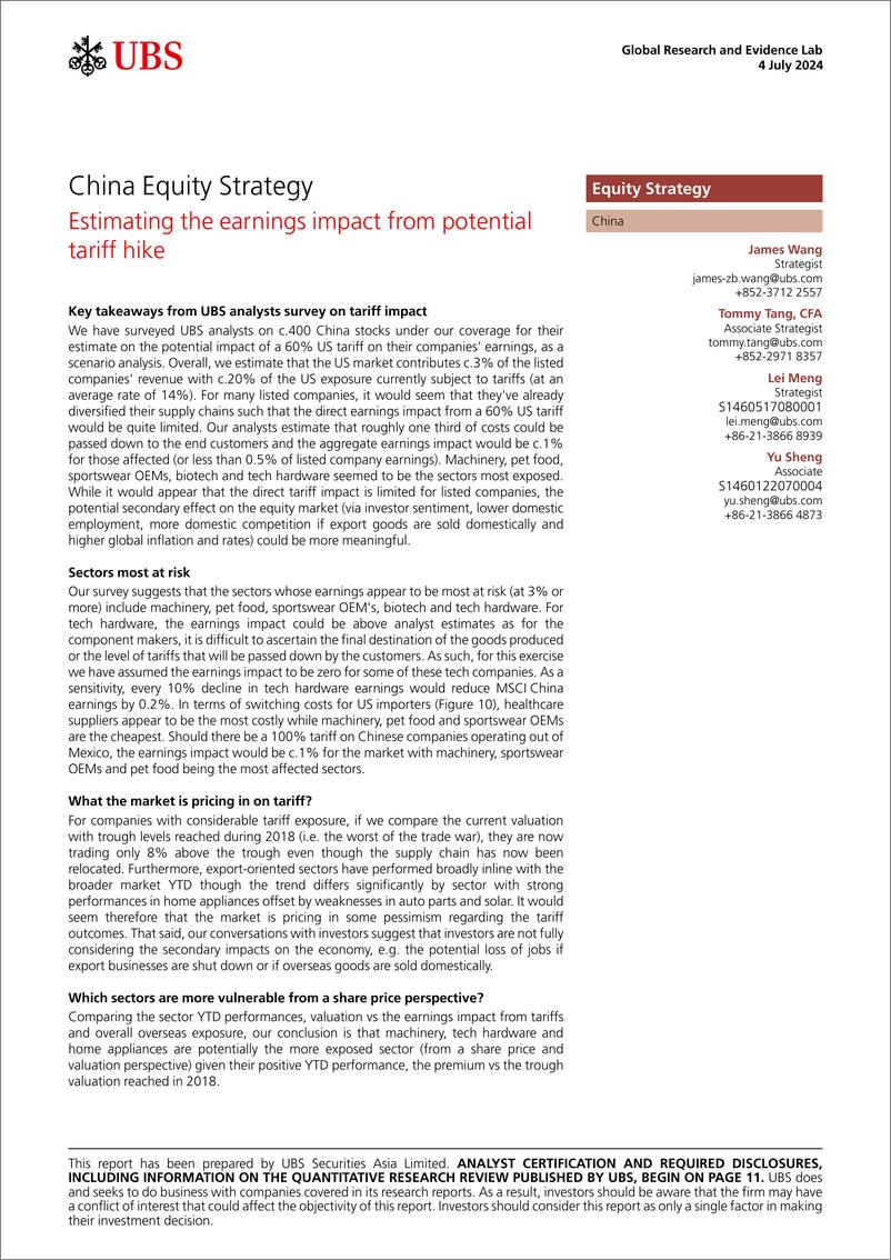 《UBS Equities-China Equity Strategy _Estimating the earnings impact from p...-109014340》 - 第1页预览图