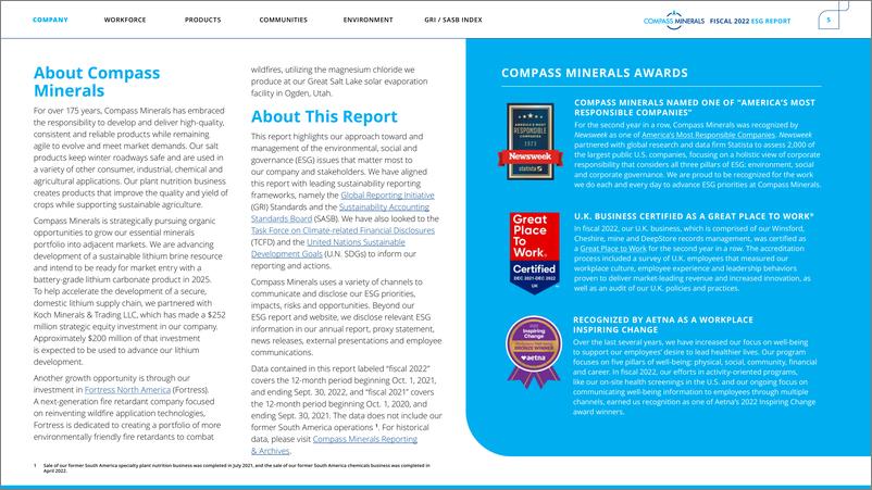 《Compass Minerals International Inc.（CMP）2022年ESG报告（英文版）》 - 第5页预览图