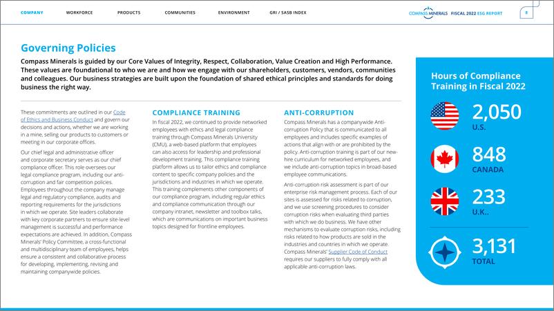 《Compass Minerals International Inc.（CMP）2022年ESG报告（英文版）》 - 第8页预览图