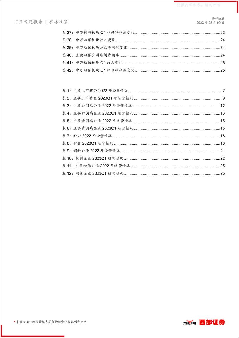 《西部证券-2022年度以及2023Q1农林牧渔行业板块业绩总结：22年养殖板块景气度恢复，23Q1白羽鸡及种业景气度较高-230509》 - 第4页预览图