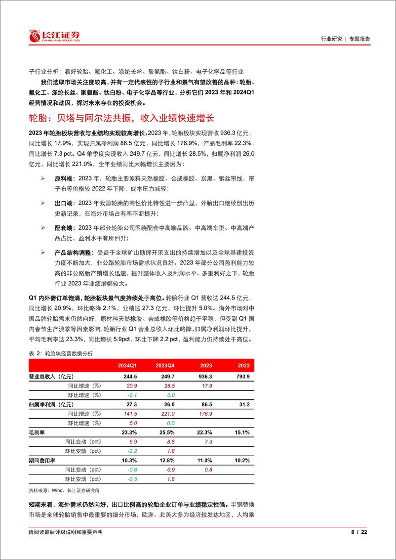 《化工行业2023和2024Q1总结：冰解冻释，曙光初现-240514-长江证券-22页》 - 第8页预览图