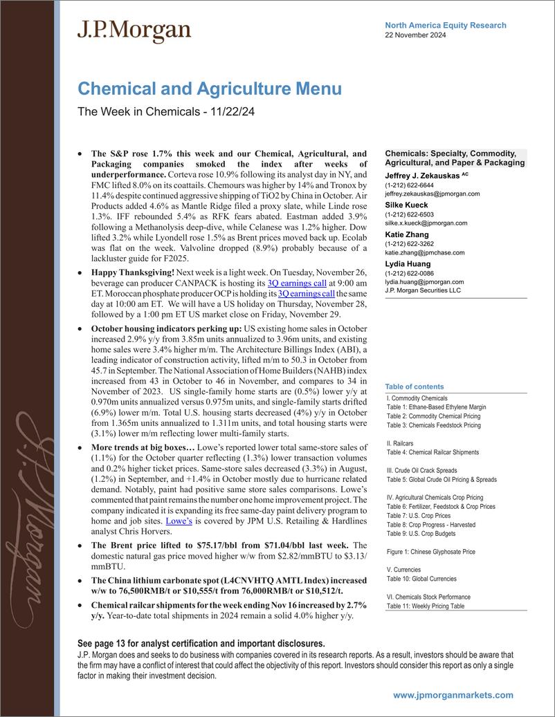 《JPMorgan-Chemical and Agriculture Menu The Week in Chemicals - 1122...-111764580》 - 第1页预览图