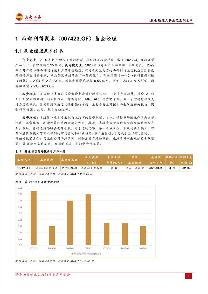 《基金研究系列-基金经理人物画像系列之四：西部利得聚禾：把握产业趋势，掘金智能制造-20240229-西南证券-24页》 - 第5页预览图