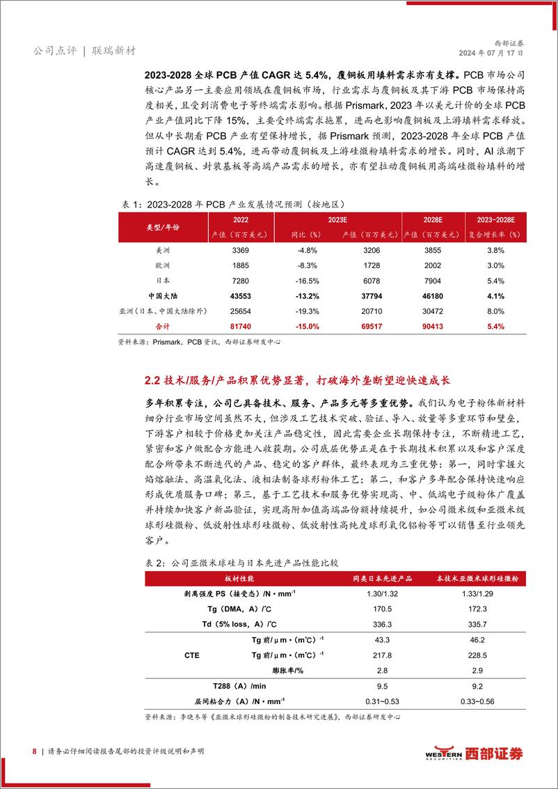 《联瑞新材(688300)2024H1业绩预告点评：Q2业绩望迎新高，单项冠军成长动能充足-240717-西部证券-15页》 - 第8页预览图