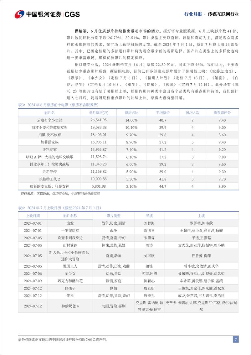 《传媒互联网行业6月行业月报：暑期新游表现亮眼，关注暑期档重点新片上线表现-240702-银河证券-28页》 - 第7页预览图