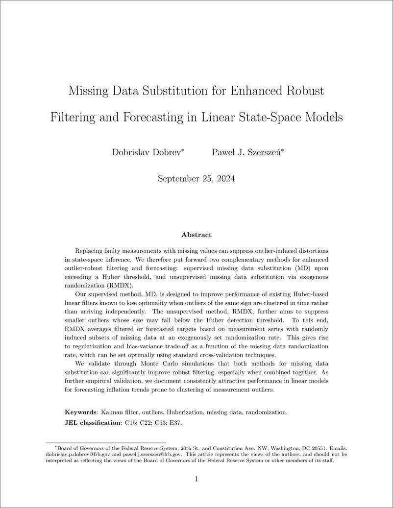 《美联储-线性状态空间模型中增强鲁棒滤波和预测的缺失数据替换（英）-2025.1-38页》 - 第2页预览图