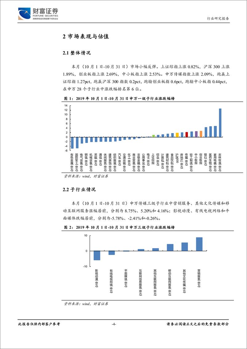 《传媒行业月度报告：业绩筑底，板块盈利分化，关注细分龙头-20191107-财富证券-12页》 - 第5页预览图