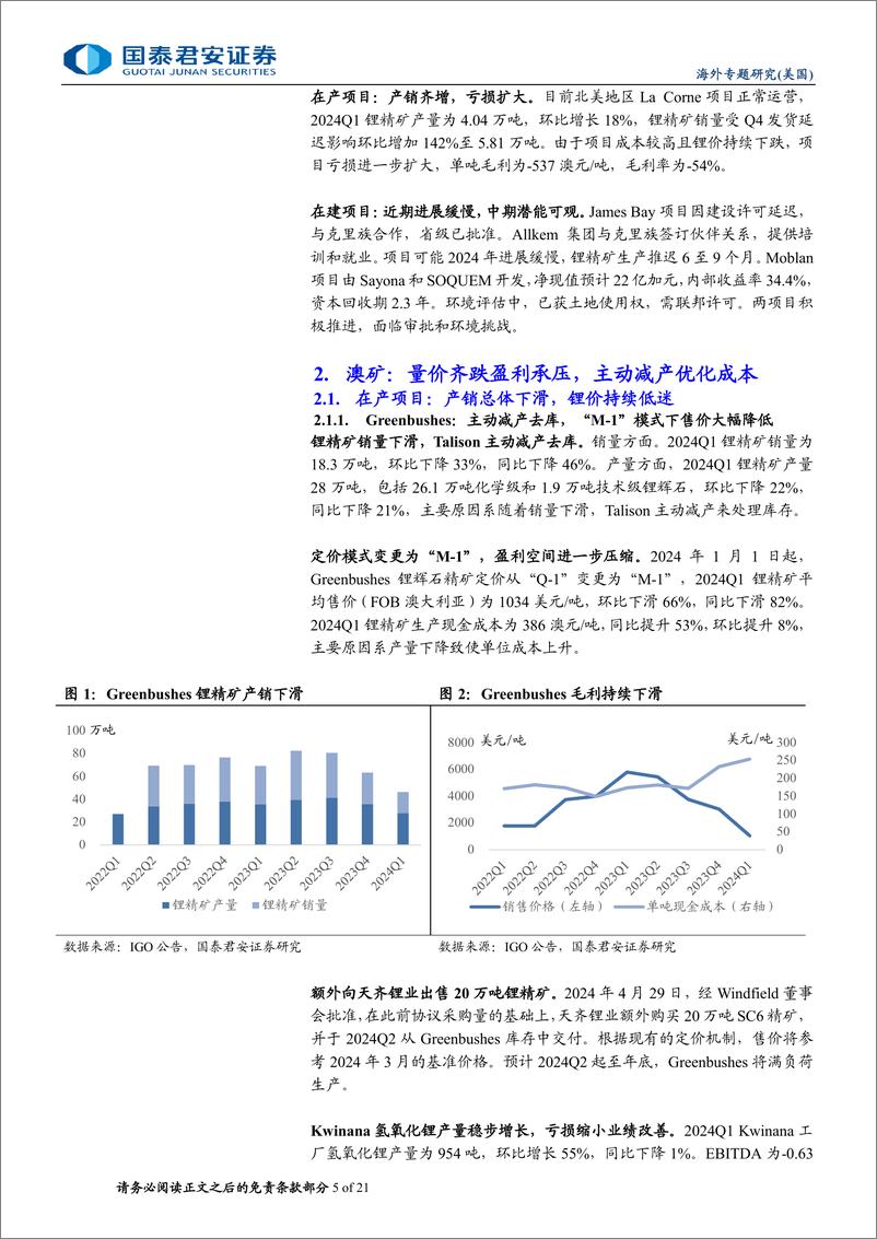 《有色金属行业2024Q1海外锂矿经营情况更新：业绩量价齐跌，扩张供给结构分化-240623-国泰君安-21页》 - 第5页预览图