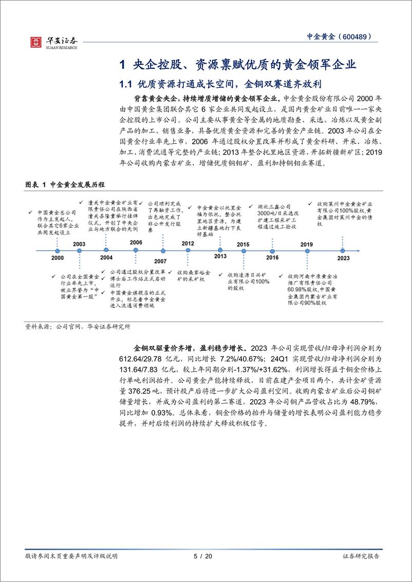 《中金黄金(600489)依托黄金央企，金铜双翼齐飞-240820-华安证券-20页》 - 第5页预览图