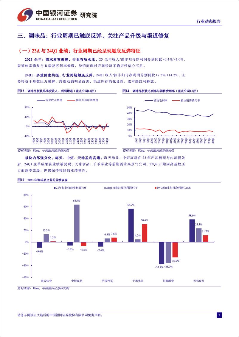 《食品饮料行业非酒板块23A与24Q1业绩总结：盈利弹性率先兑现，关注三大子板块-240507-银河证券-17页》 - 第7页预览图