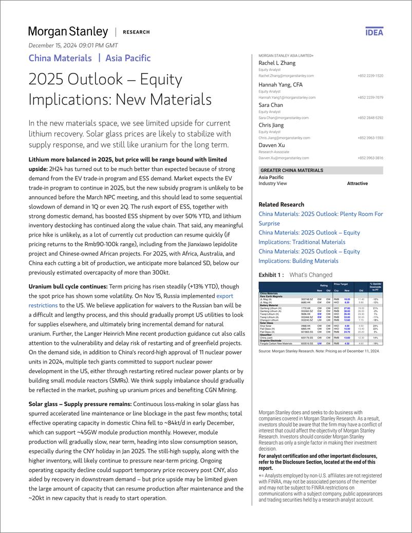 《Morgan Stanley-China Materials 2025 Outlook – Equity Implications New Mat...-112223363》 - 第1页预览图