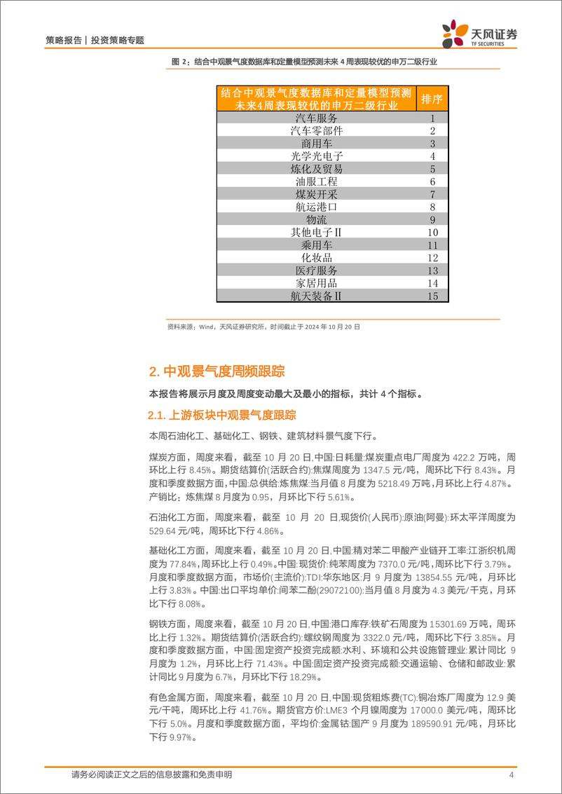 《中观景气度高频跟踪：中观景气度数据库和定量模型应用-241020-天风证券-20页》 - 第4页预览图