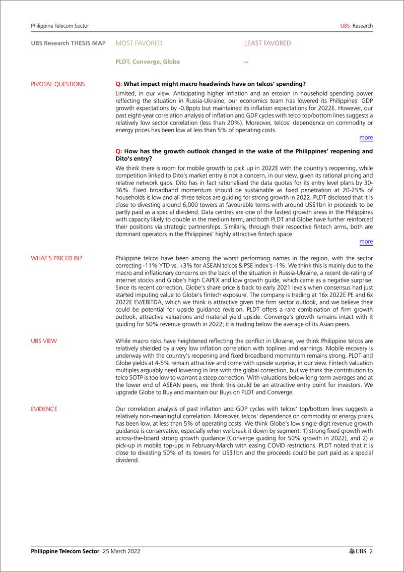 《瑞银-亚太地区电信行业-菲律宾：增长保持不变，修正是一个买入机会-2022.3.25-31页》 - 第3页预览图