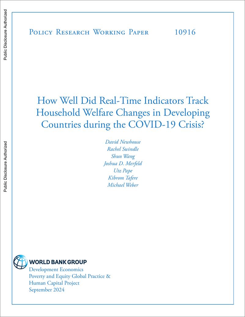 《世界银行-实时指标追踪新冠肺炎危机期间发展中国家家庭福利变化的情况如何？（英）-2024.9-46页》 - 第1页预览图