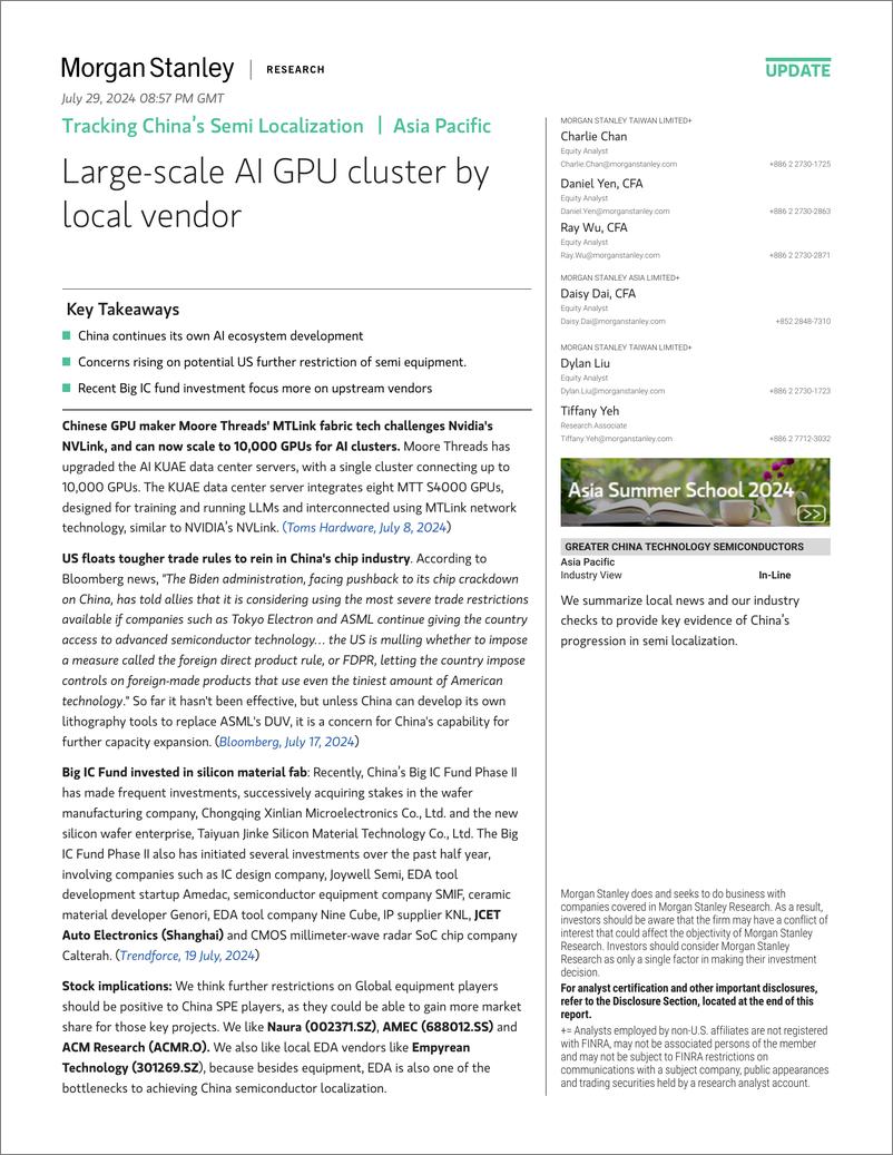 《Morgan Stanley-Tracking China’s Semi Localization Large-scale AI GPU clust...-109501686》 - 第1页预览图