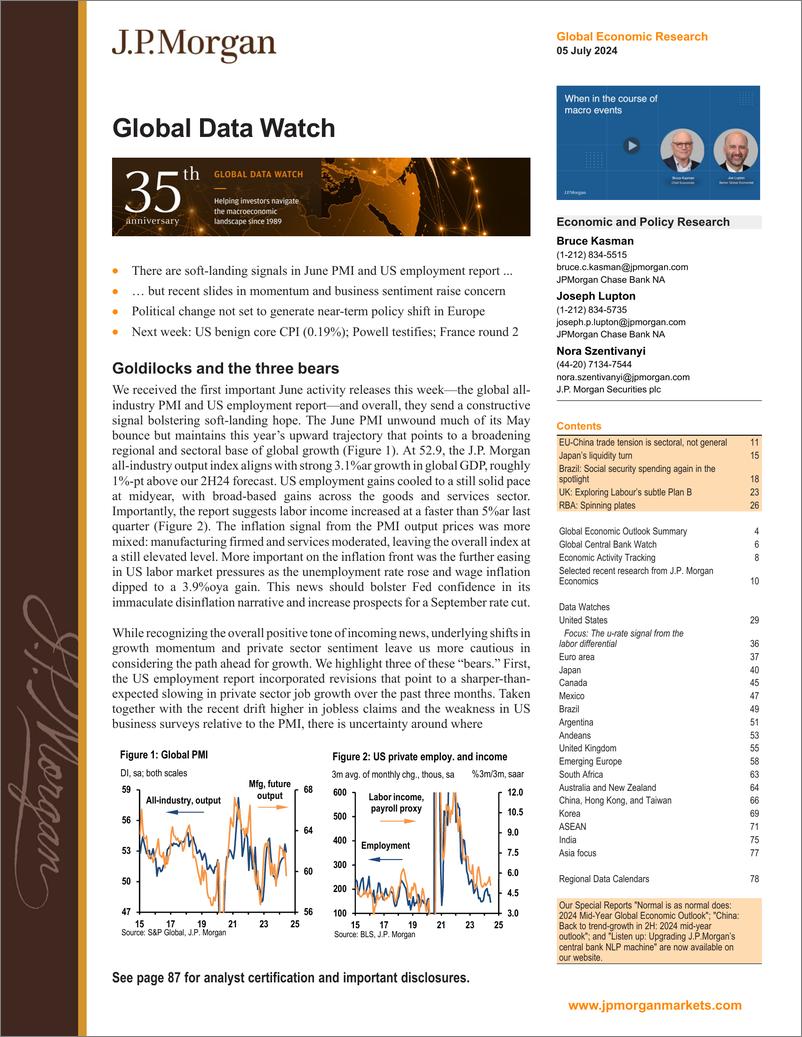 《JPMorgan Econ  FI-Global Data Watch Goldilocks and the three bears-109059576》 - 第1页预览图