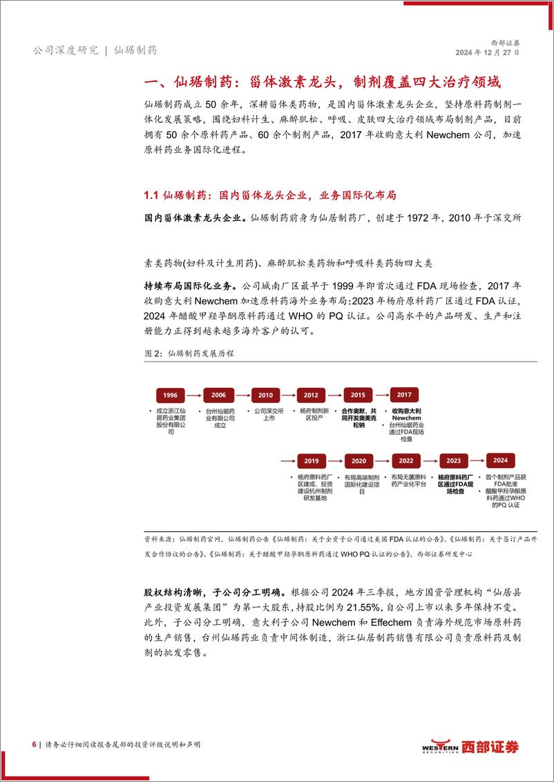 《仙琚制药(002332)首次覆盖报告：甾体激素龙头国际化升级，制剂新品放量可期-241227-西部证券-24页》 - 第6页预览图