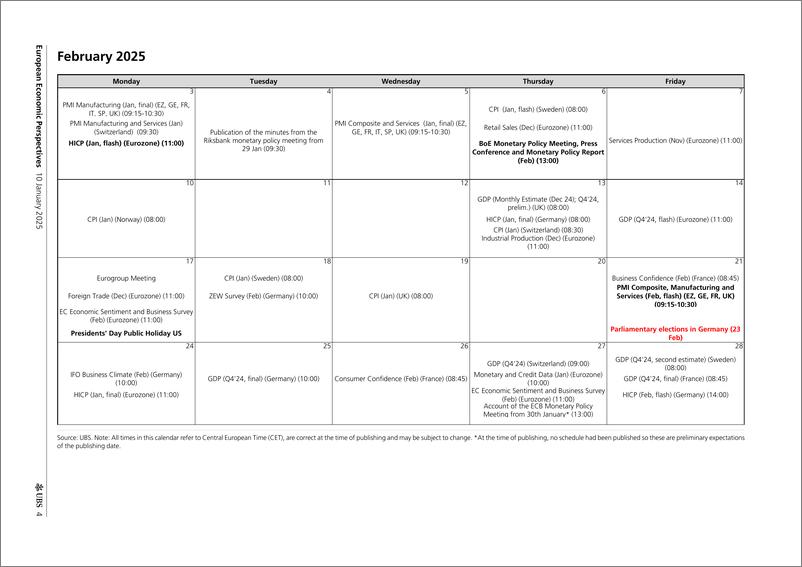 《UBS Economics-European Economic Perspectives _2025 European Economic Calen...-112716635》 - 第4页预览图