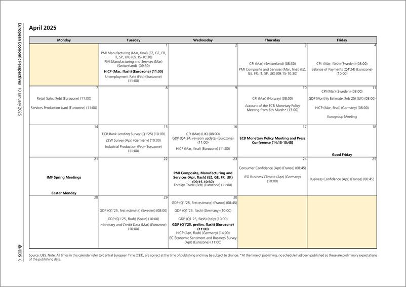 《UBS Economics-European Economic Perspectives _2025 European Economic Calen...-112716635》 - 第6页预览图