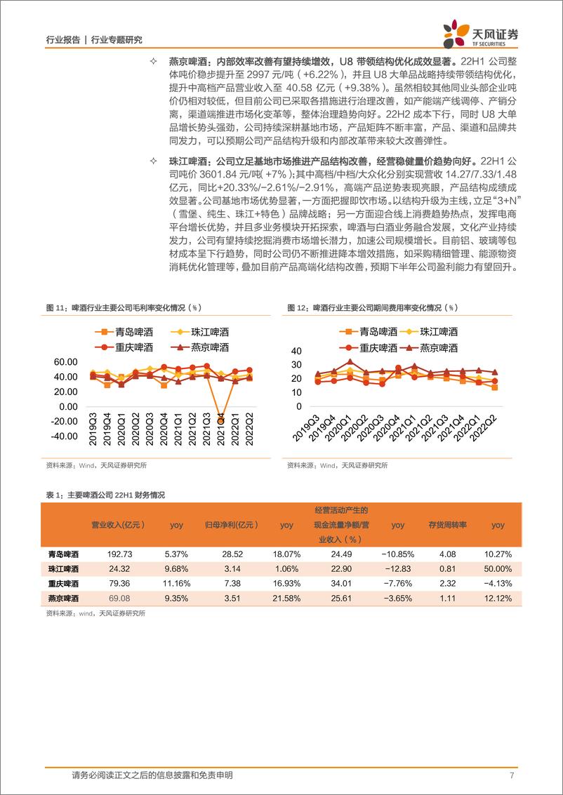 《非白酒行业2022H1财报总结：二季报风险落地，关注短期需求和成本的边际变化-20220920-天风证券-20页》 - 第8页预览图