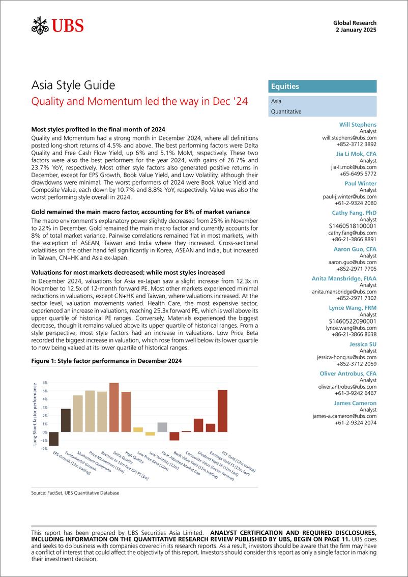 《UBS Equities-Asia Style Guide _Quality and Momentum led the way in Dec 2...-112546302》 - 第1页预览图