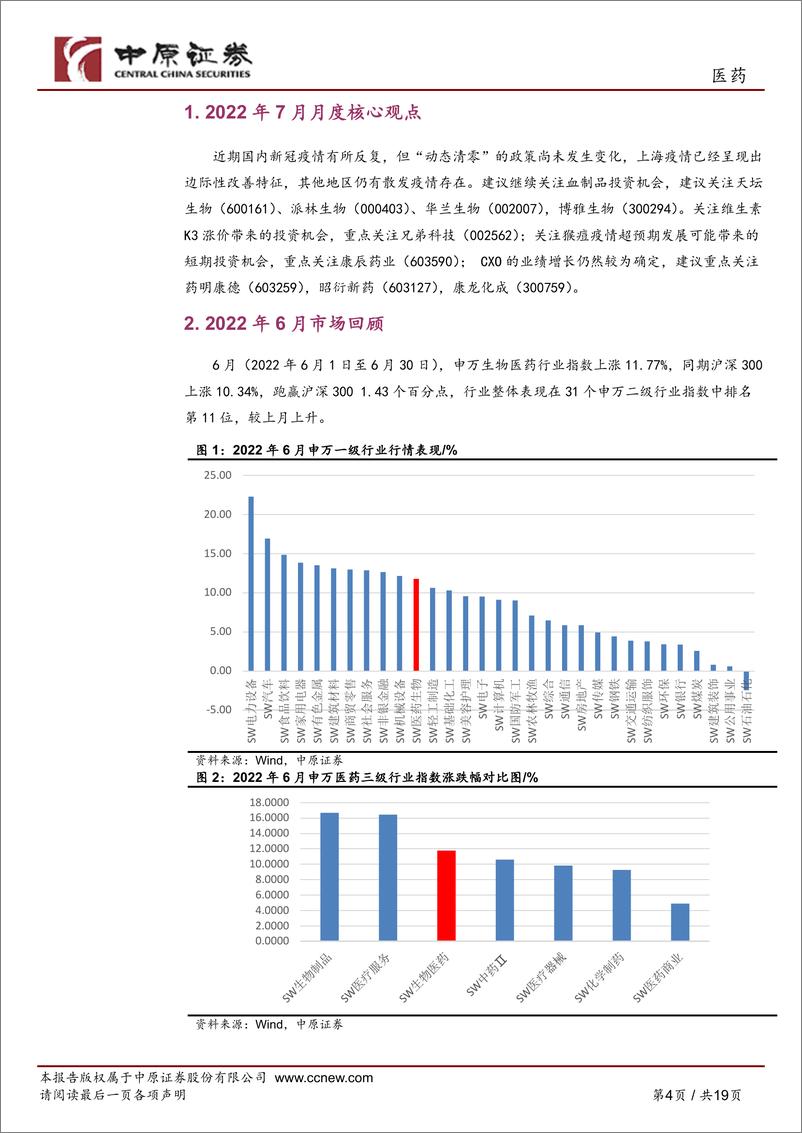 《医药行业月报：继续关注血制品、CXO领域的投资机会-20220723-中原证券-19页》 - 第5页预览图