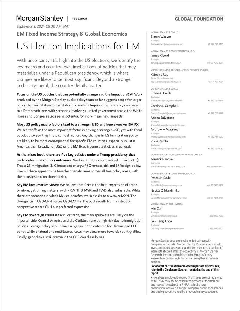 《Morgan Stanley Fixed-EM Fixed Income Strategy  Global Economics US Election Imp...-110151547》 - 第1页预览图