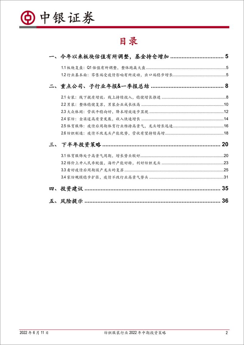 《纺织服装行业2022年中期投资策略：底部已至，复苏开启，赛道龙头重点配置-20220611-中银国际-38页》 - 第3页预览图