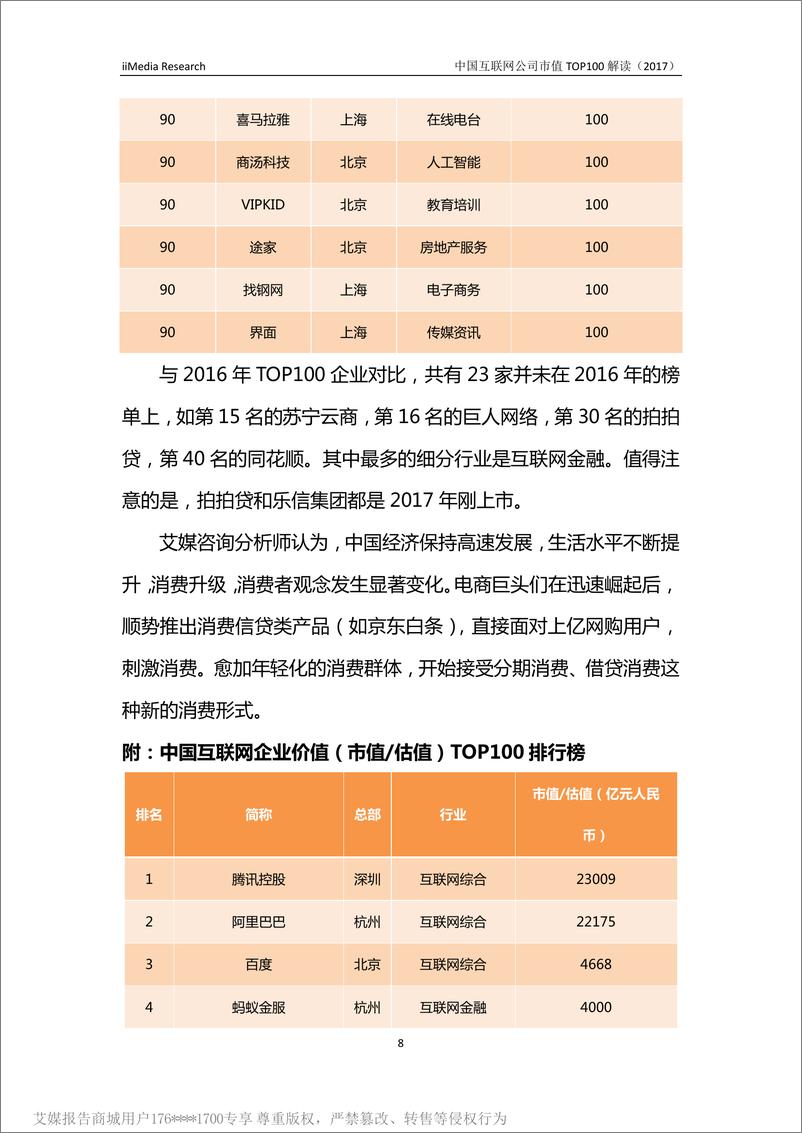 《2017中国互联网企业价值榜TOP100》 - 第8页预览图