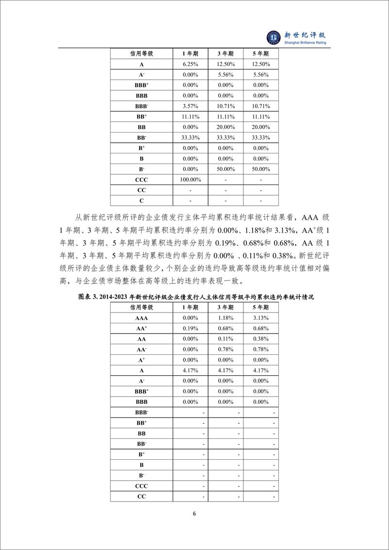 《上海新世纪资信评估投资服务有限公司债券发行人平均累积违约率统计情况（2023）-8页》 - 第6页预览图