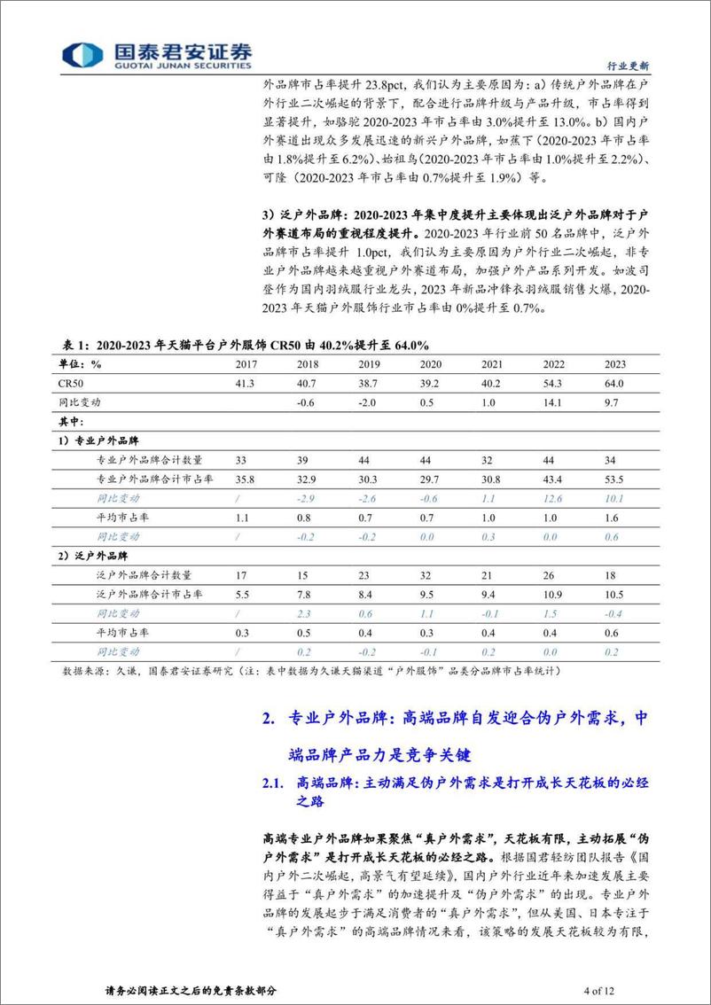 《国泰君安-户外运动行业系列报告-三-：户外行业集中度提升，关注品牌端投资机会》 - 第4页预览图