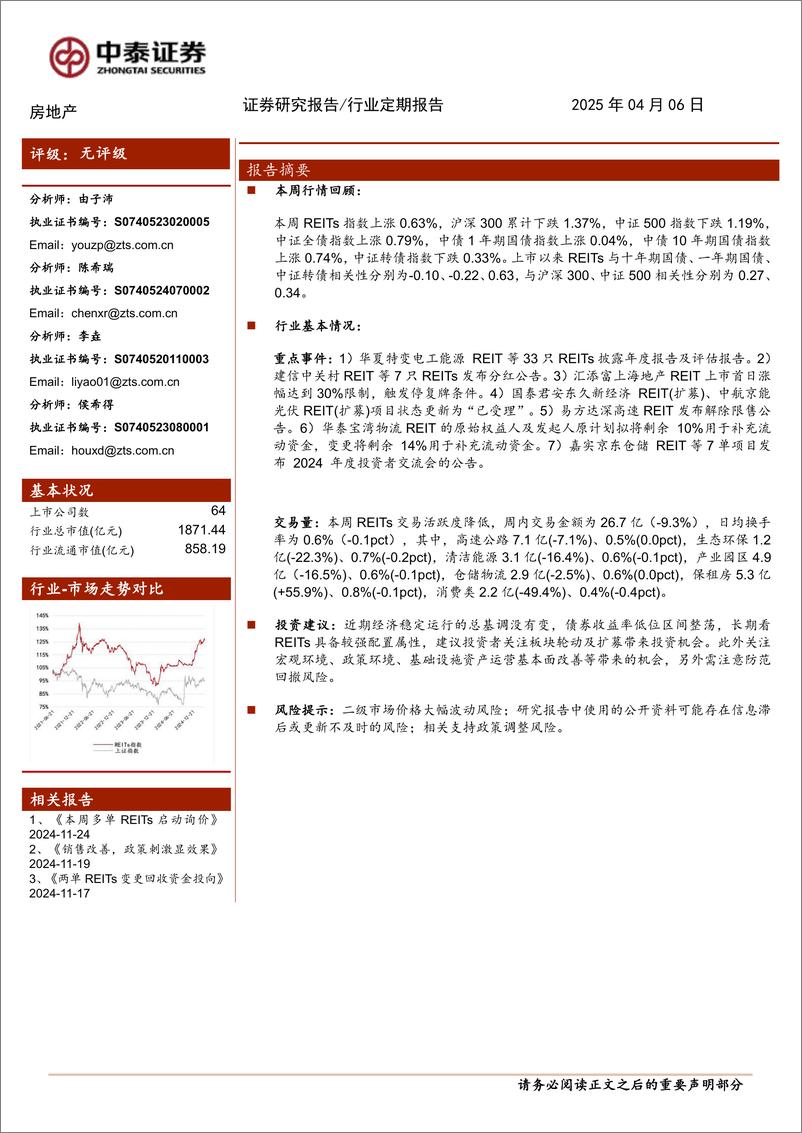 《房地产行业：两单REITs扩募项目申报-250406-中泰证券-15页》 - 第1页预览图