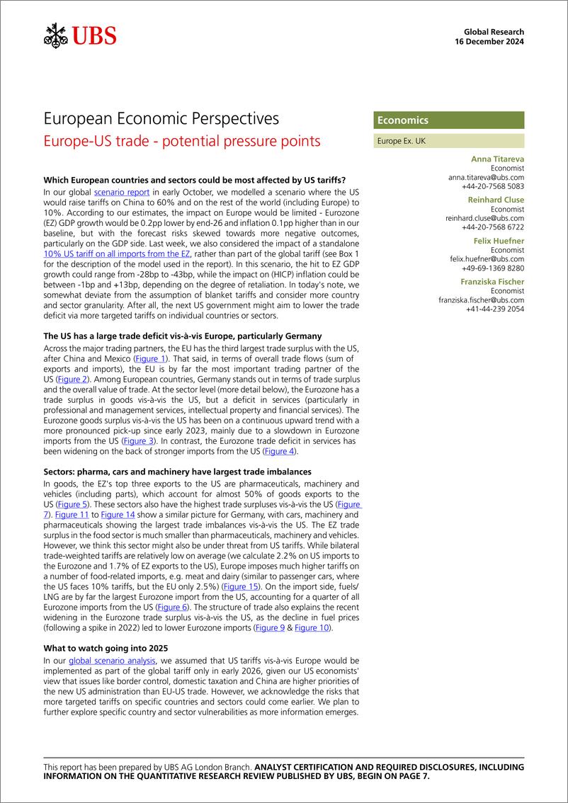 《UBS Economics-European Economic Perspectives _Europe-US trade - potential ...-112225563》 - 第1页预览图