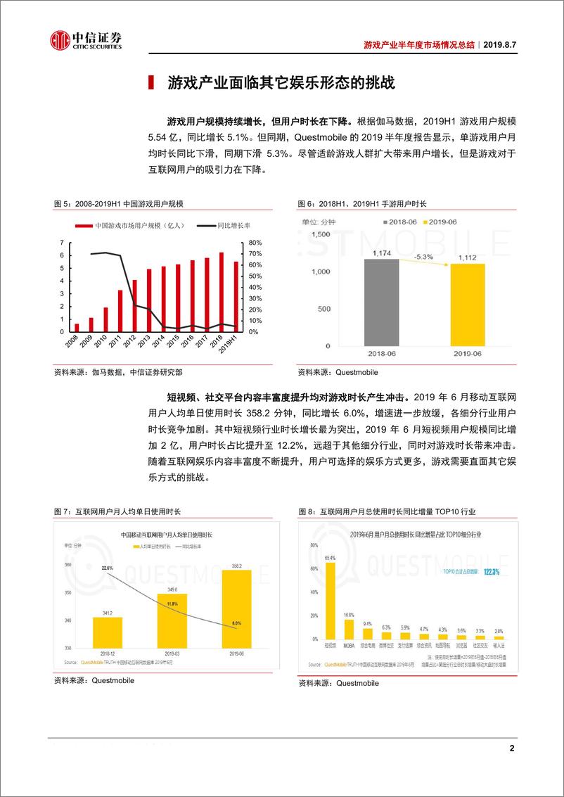 《传媒行业游戏产业半年度市场情况总结：繁华之下十面埋伏，用户结构是长期布局关键-20190807-中信证券-17页》 - 第6页预览图