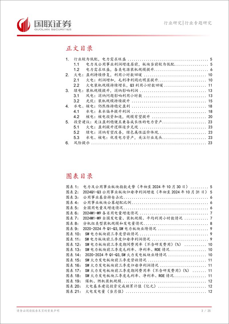 《电力行业2024Q3业绩总结：行业较为低配，电力资产盈利稳定-241104-国联证券-26页》 - 第4页预览图