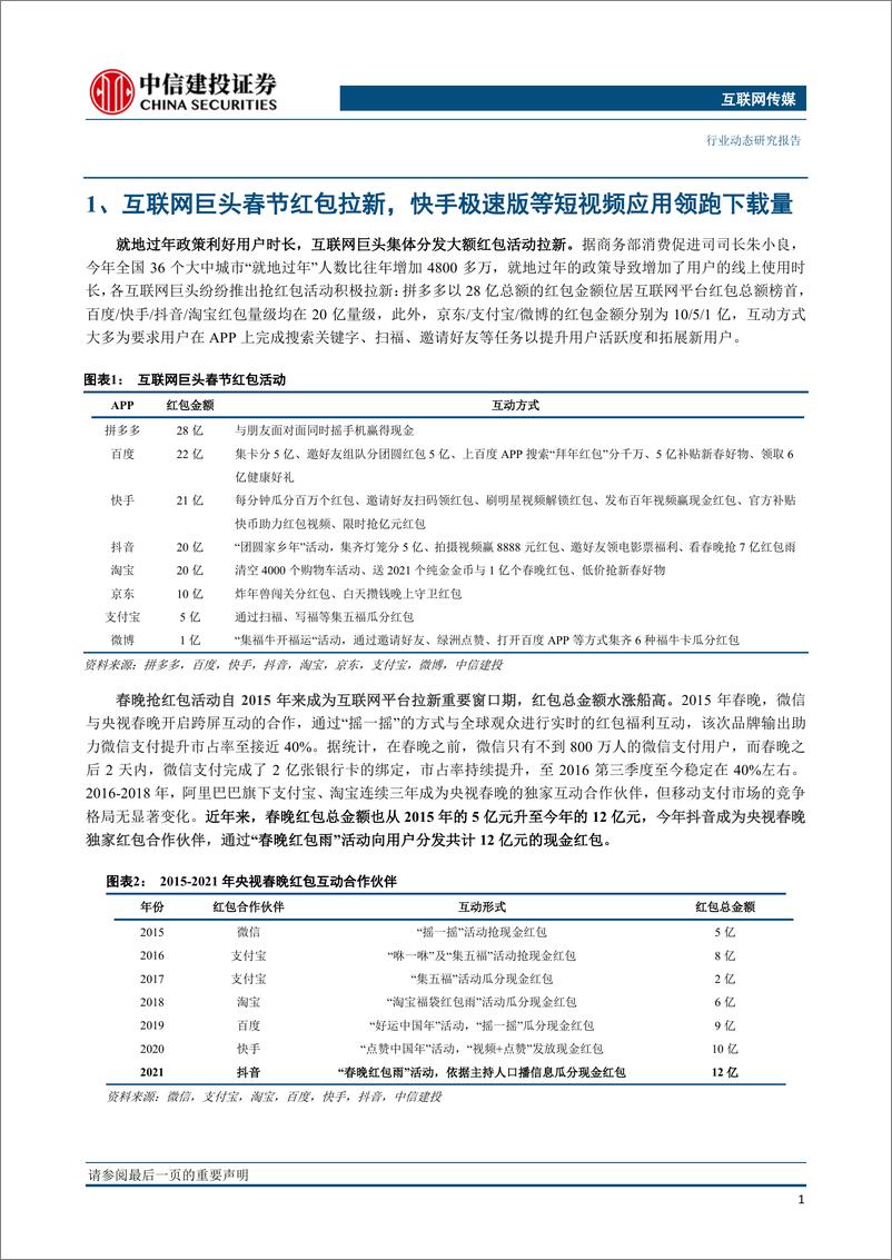 《春节娱乐行业观察：快手极速版下载量领跑；长视频会员促销；泡泡玛特线上线下运营不断破圈-20210218-中信建投-18页》 - 第2页预览图