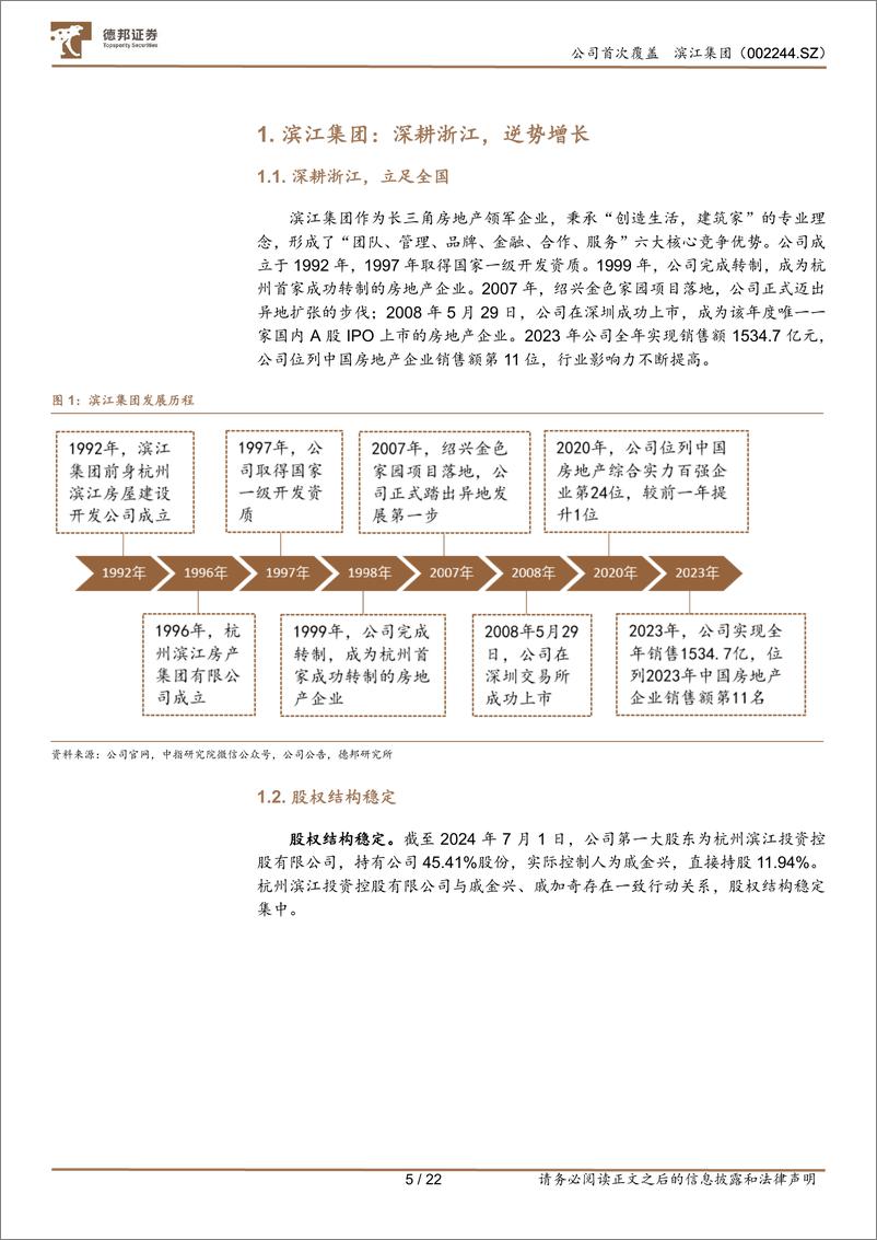 《滨江集团(002244)首次覆盖报告：区域聚焦强品质，业绩稳健显韧性-240717-德邦证券-22页》 - 第5页预览图