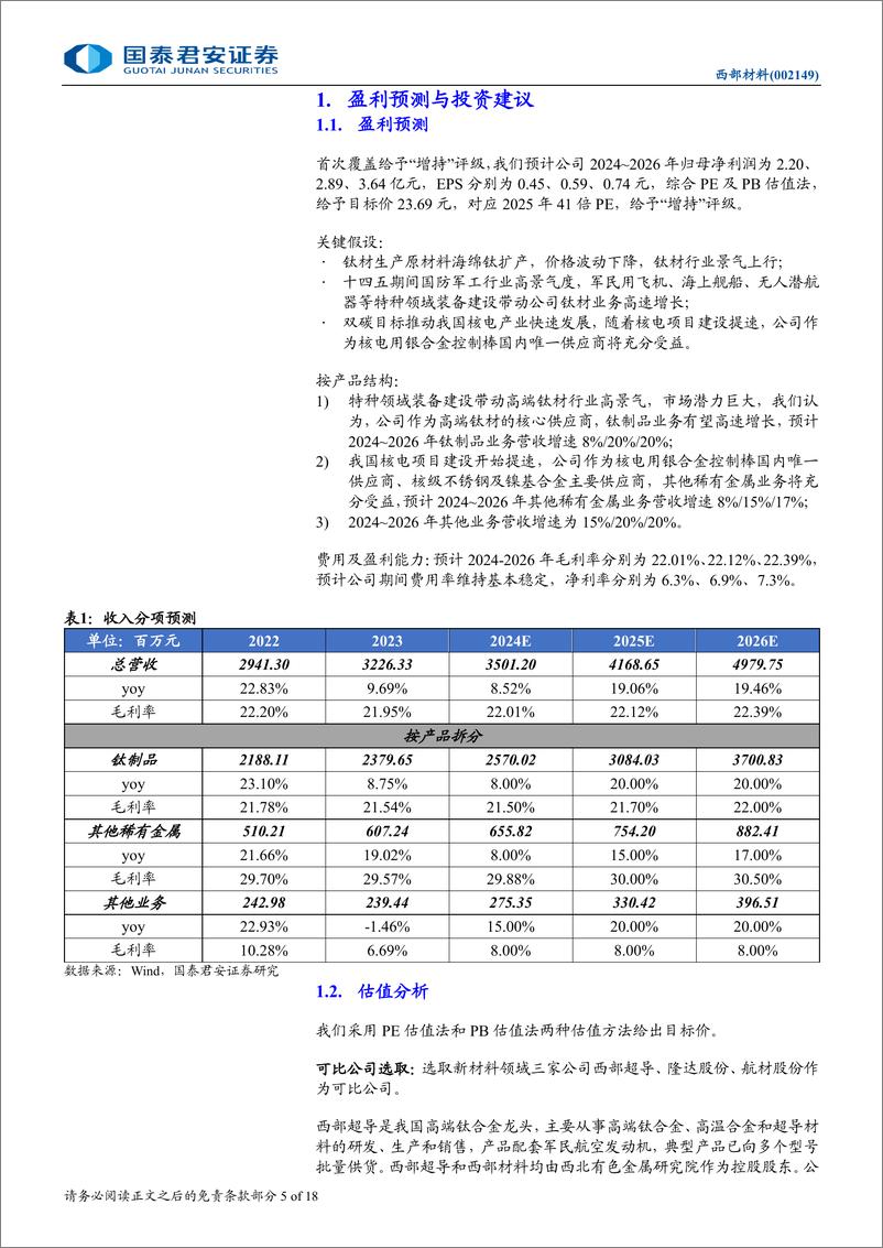 《西部材料(002149)首次覆盖报告：高端钛材领军企业，业务多点开花加速发展-241222-国泰君安-18页》 - 第5页预览图