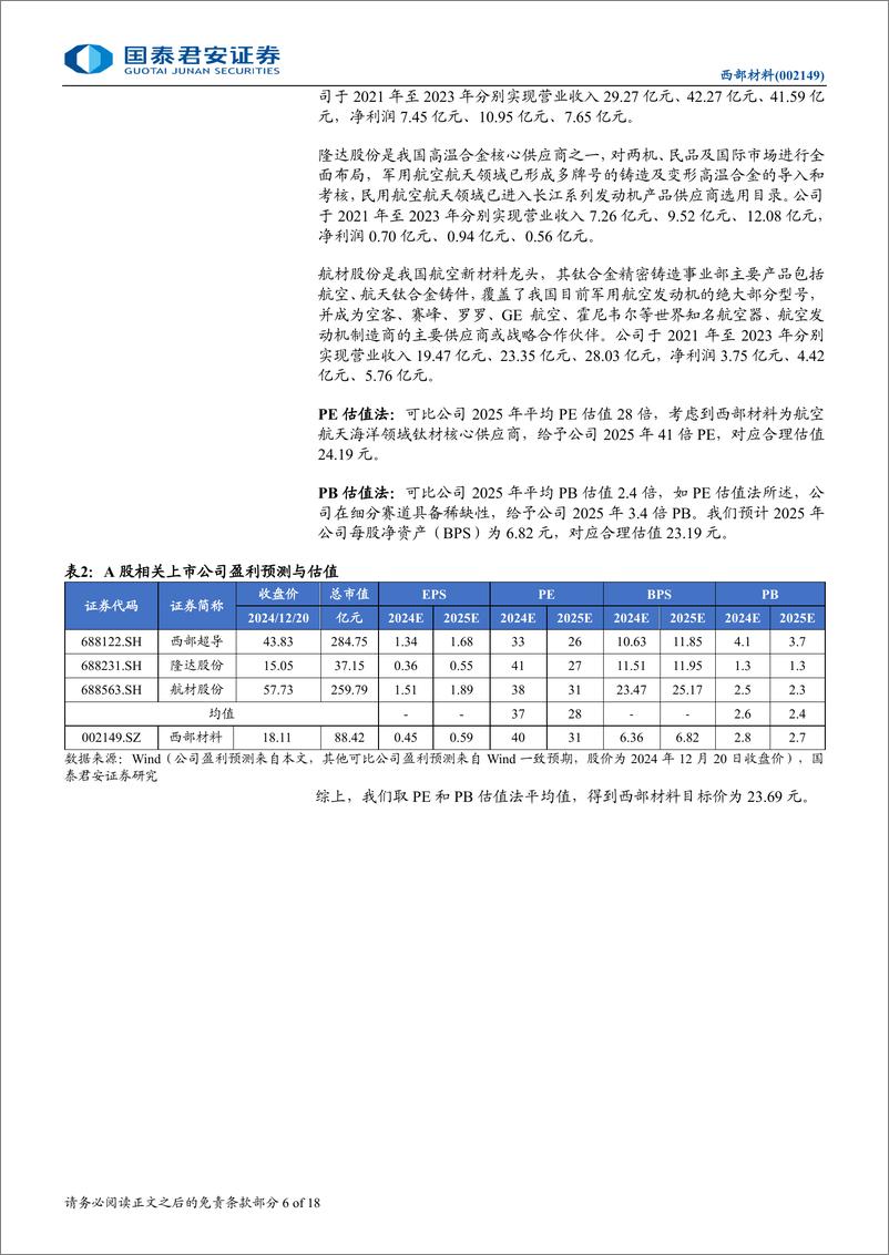 《西部材料(002149)首次覆盖报告：高端钛材领军企业，业务多点开花加速发展-241222-国泰君安-18页》 - 第6页预览图