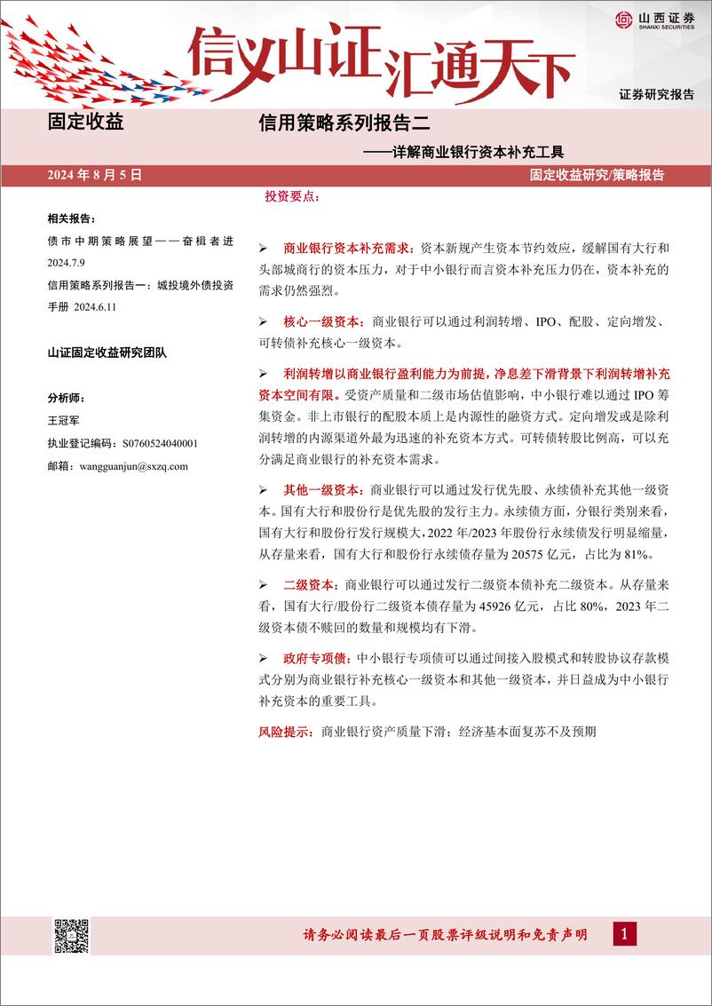 《信用策略系列报告二：详解商业银行资本补充工具-240805-山西证券-20页》 - 第1页预览图