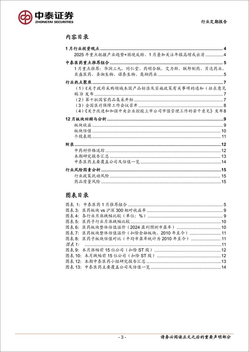 《医药生物行业1月月报：2025年重点把握产业趋势%2b困境反转，1月叠加关注年报高增或出清-250103-中泰证券-16页》 - 第3页预览图