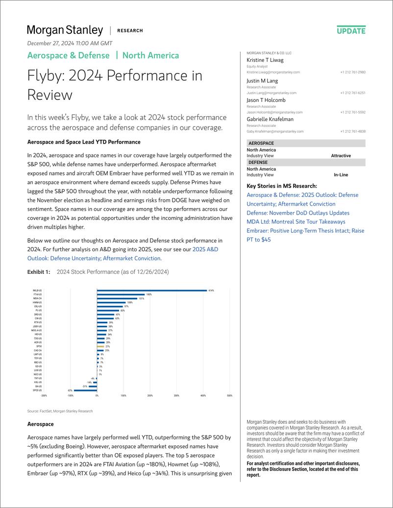 《2024-12-27-Morgan Stanley-Aerospace  Defense Flyby 2024 Performance in Review-112460311》 - 第1页预览图