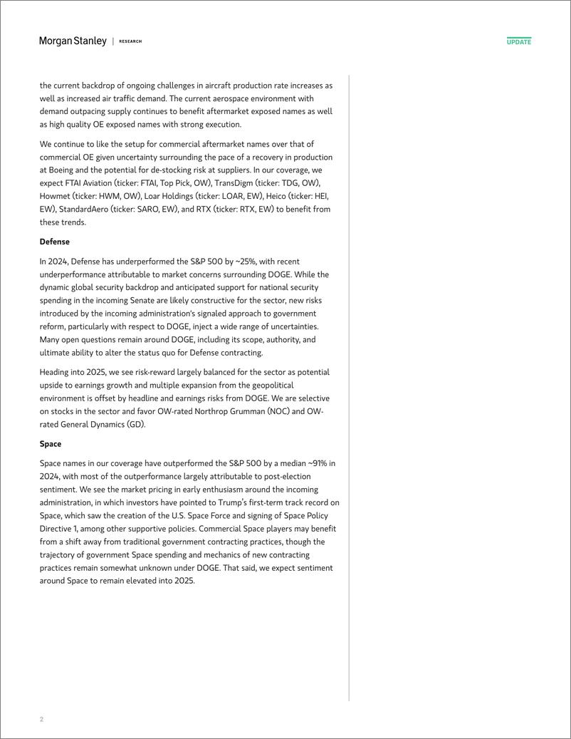 《2024-12-27-Morgan Stanley-Aerospace  Defense Flyby 2024 Performance in Review-112460311》 - 第2页预览图