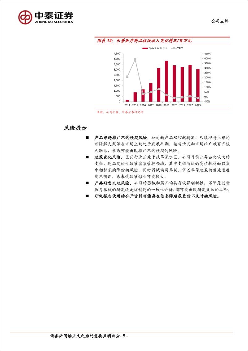 《乐普医疗(300003)多重扰动下经营性业绩相对稳健，创新产品组合加速落地-240423-中泰证券-10页》 - 第7页预览图