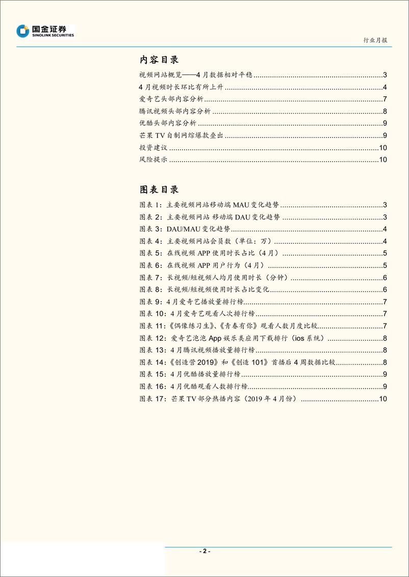 传媒行业2019年4月视频专题分析：《创造营2019》开播，各视频平台数据相对平稳-20190521-国金证券-12页 - 第3页预览图