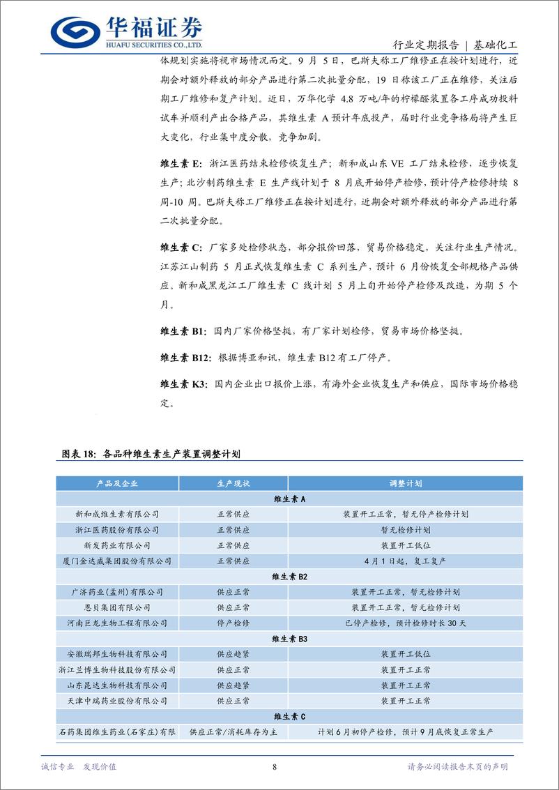 《基础化工行业维生素9月月报：聚焦维生素E品种，预计量、价双兑现-240922-华福证券-12页》 - 第8页预览图