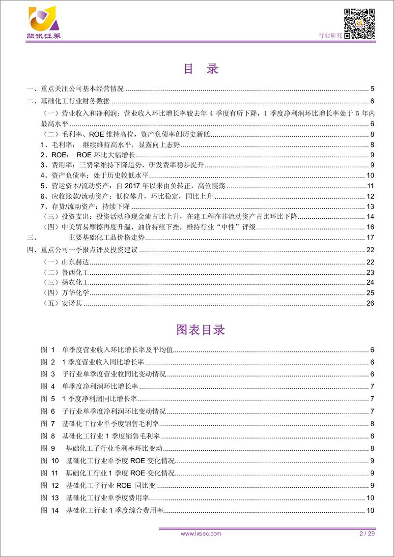 《基础化工行业一季报总结：利润环比大幅上涨，油价下行二季度或承压-20190609-联讯证券-29页》 - 第3页预览图