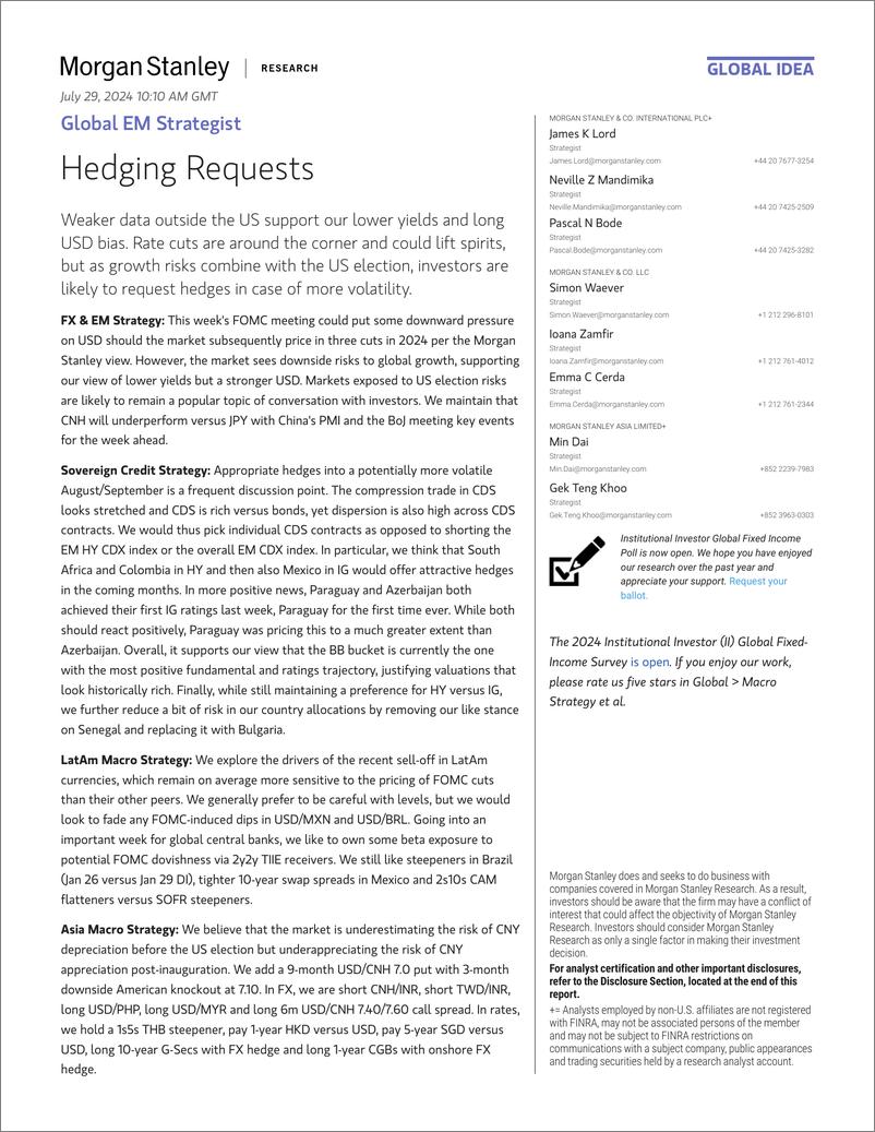 《Morgan Stanley Fixed-Global EM Strategist Hedging Requests-109492769》 - 第1页预览图